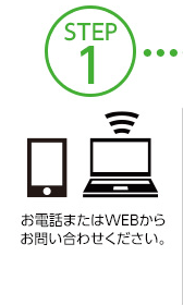 STEP1 お電話またはWEBからお問い合わせください。