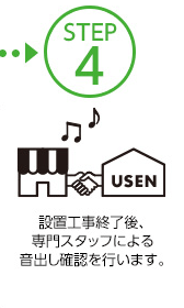STEP4 設置工事終了後、専門スタッフによる音出し確認を行います。