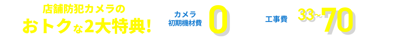 店舗防犯カメラのおトクな2大特典!カメラ・初期機材費 0円　工事費 33~70%OFF